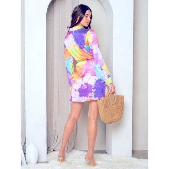 Satin watercolor floral dress - Picture 2 of 4